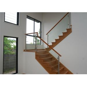 Frameless Stainless Steel Glass Railing Handrail Modern Style With Wood Hand