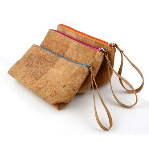 China 20*14cm OEM Cork Fabric Bags Wallet Pattern Moisture Proof With Zipper on sale