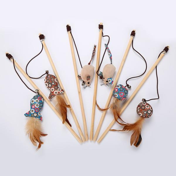 Quality Chicken Shaped Cat Pet Toys Teaser Stick With Feather Wooden Toys For Cats wholesale