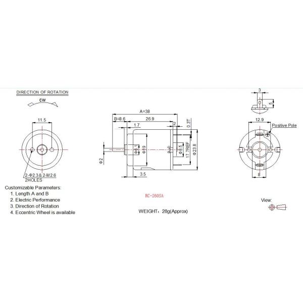 Mini Household Electric Motors Carbon Brush 3v 6v 12v 24mm Diameter RC-260