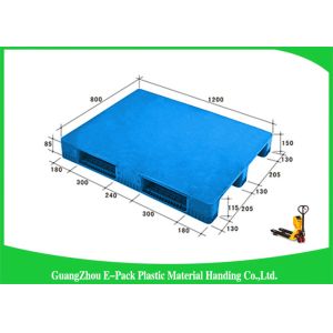 China 1200 * 800mm Blue Plastic Pallets With Three Runners , Plastic Skids Pallets Virgin HDPE on sale