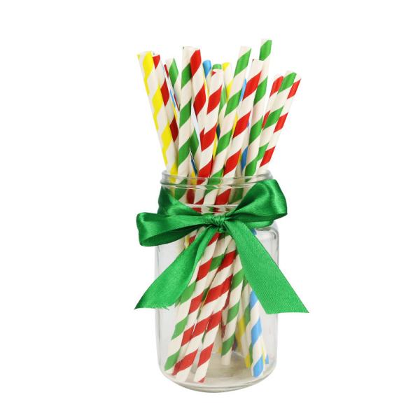 Quality Striped Pattern Christmas Paper Drinking Straws Durable Smooth Cutting wholesale