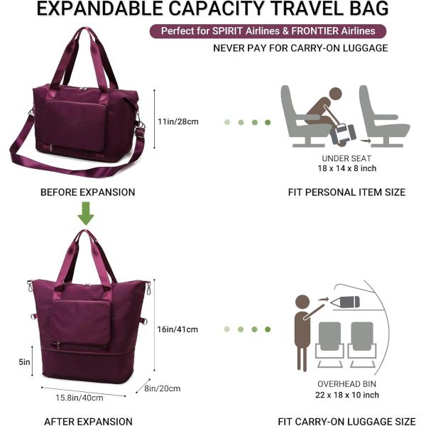 Large Capacity Expandable Dry Wet Separation Bag Travel Carry On Tote With Shoulder Strap