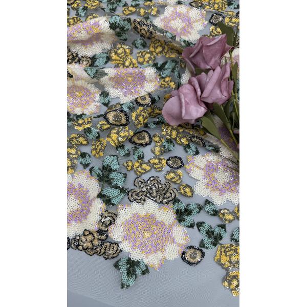 Sequin Flroal Embroideded Lace Fabric Elegant Mesh Customized New Collection