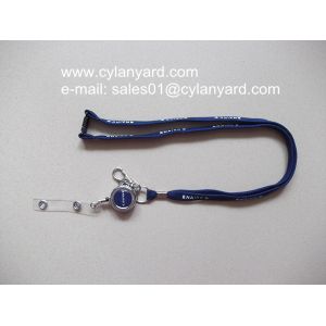 Id badge neckstrap with epoxy dome retractable pull reel,
