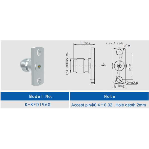 Stainless Steel Flange Female 2.92mm RF Connector 2 Holes 2mm Depth 40GHz