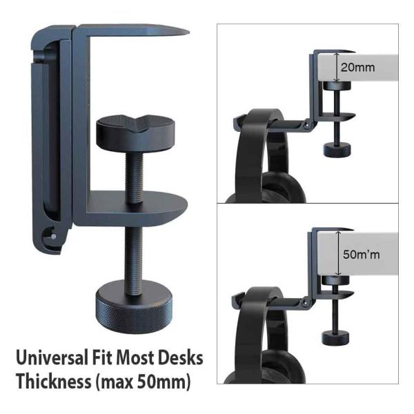 Foldable Adjustable Gaming Headset Hanger Under Desk RoHS Approved