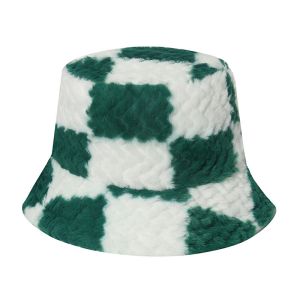 Trendy Multi-Color Warm Plush Checkerboard Bucket Hat For Female