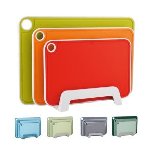Multipurpose 3 Piece Set Indexed Cutting Boards with Grooves BPA Free Non Slip