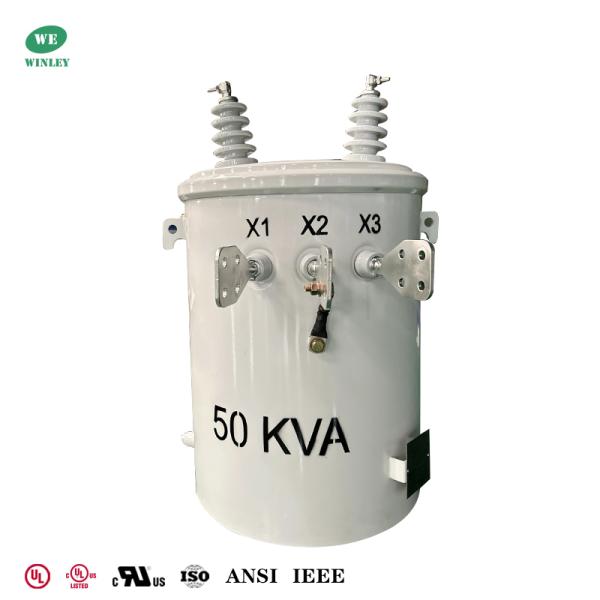 Quality UL Listed 50kva Single Phase Pole Mounted Transformer 4160V To 240V 480V ANSI IEEE Standards wholesale
