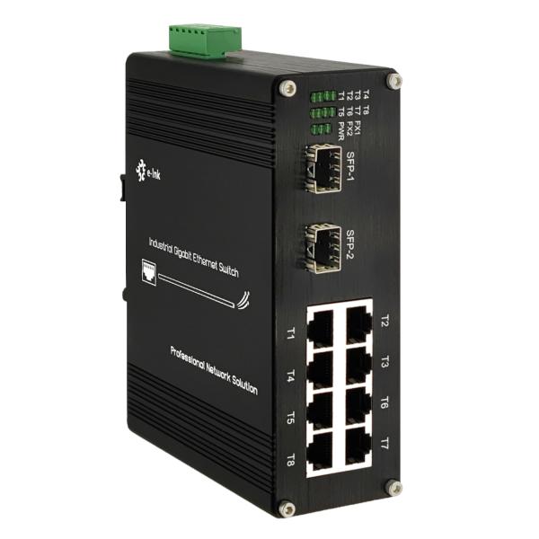Hardened Industrial Ethernet Switch 8 Port SFP Gigabit 2 Fiber Port Compliant
