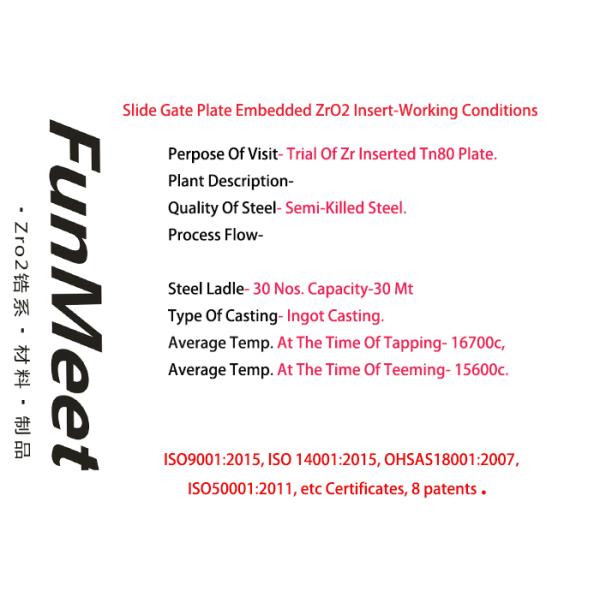Zirconium Oxide Ladle Slide Gate 6 Sliding Times High Thermal Shock Resistance