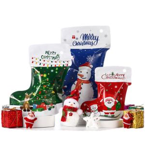 China Christmas Socks Stand Up Aluminium Pouches Decorations Plastic Reasable Food Packaging Gift Bags on sale