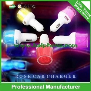 Cheap Dual car usb charger with rose lighting . 2 USB car charger with rose indicator for sale