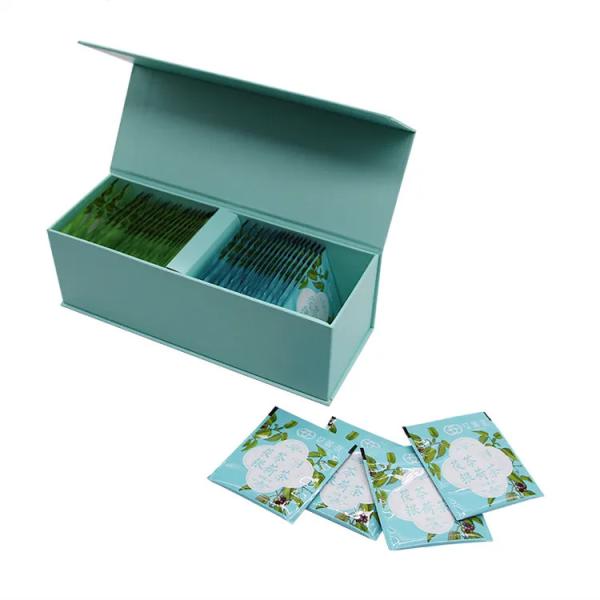 Custom Personalized Logo Rigid Cardboard Paper Magnetic Flip Tea Bag Gift Box Packaging With Divider