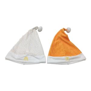 China 40cm 15.75in McDonald'S Personalized Santa Christmas Hats For Adults Golden And White on sale