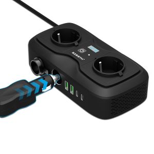 200W GaN Car Power Inverter & PD Charger, 12V to 220V Modified Sine Wave AC with