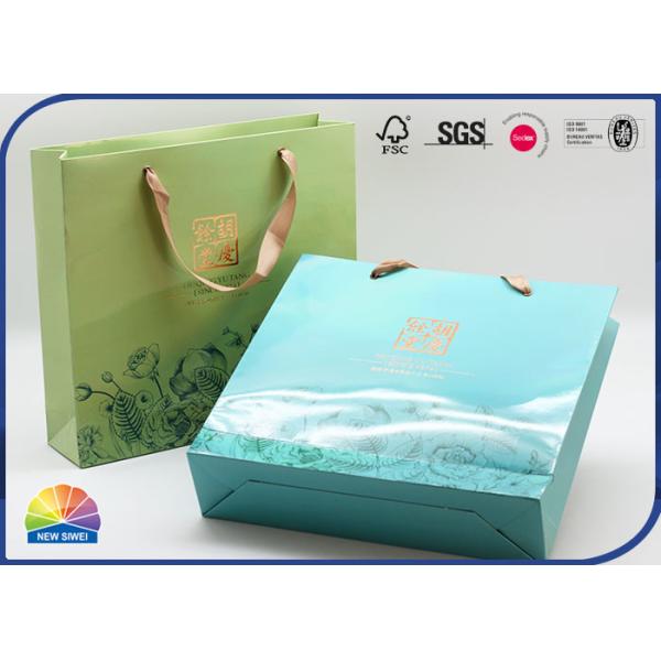 Quality Embossed Gold Logo Luxury Paper Shopping Bags With Ribbon Handles ！ wholesale