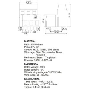 Double - Layer PCB Terminal Block Spacing 5.0/5.08 Mm Plastic Terminal Block