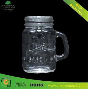 China 120ml square Glass Mason Jar with Handle Glass Drinking Jar on sale