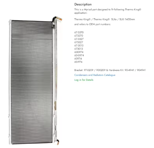 Condenser 673370 / 673327 / 3673013 / 600974 / 60-0974 Truck Refrigeration
