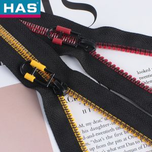 #5 Two-Color Printed Resin Opening-End Zipper With Colored Plastic