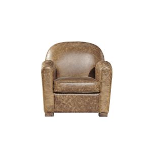 China Classical Top Grain Brown Leather Armchair With Strong Solid Wood Frame on sale