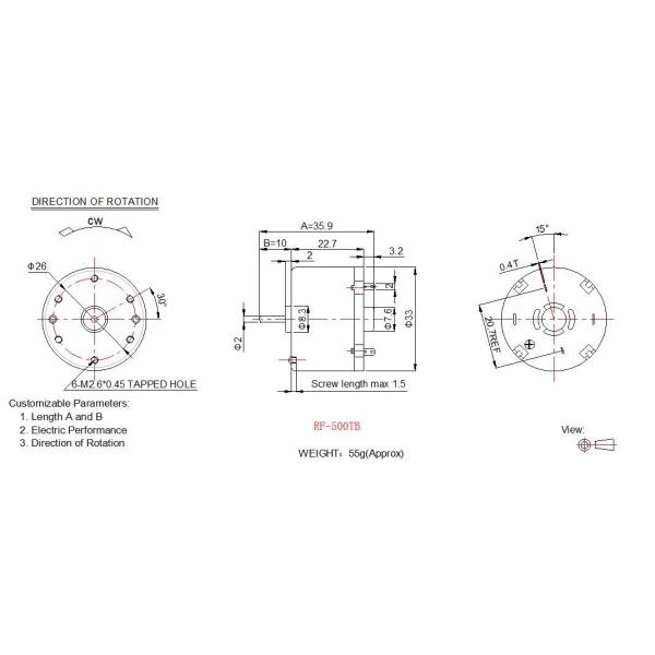 Low Noise RF 550 Electric Motor , 6v 12v Brush Mini Electric Motor For Household Appliance