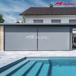 Customizable Outdoor Zip Track Blinds In Dark Grey / White / Custom Made Colour