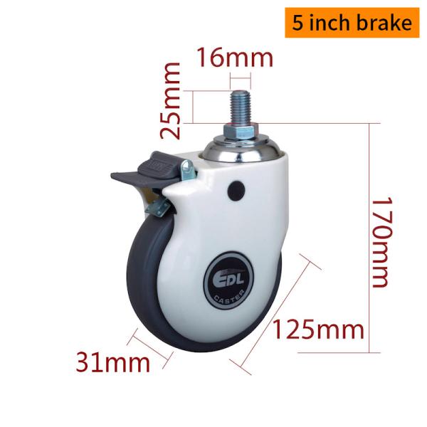 5 Inch Medical Caster Wheels TPU Tread 130kg Load