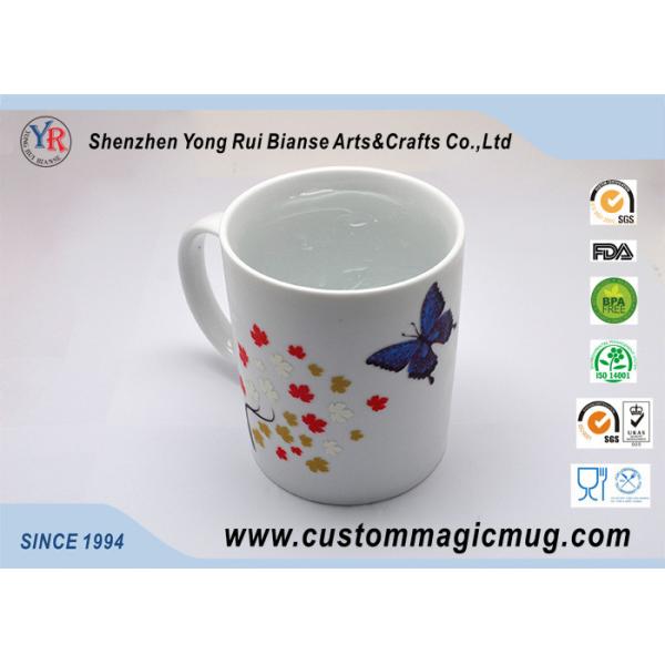 Beautiful 11 oz Customizable Coffee Mugs Heat Change Flower And Butterfly Straight