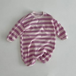 Puppy Baby Graphic Printed Striped Long Sleeve Newborn Romper Organic Cotton