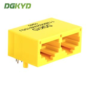 Cat 5 rj45 dual port jack 8 pin modular connector yellow plastic housing