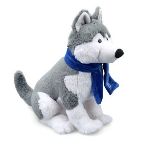 Short Plush Simulation Husky Stuffed Toy With Scarf ISO9001