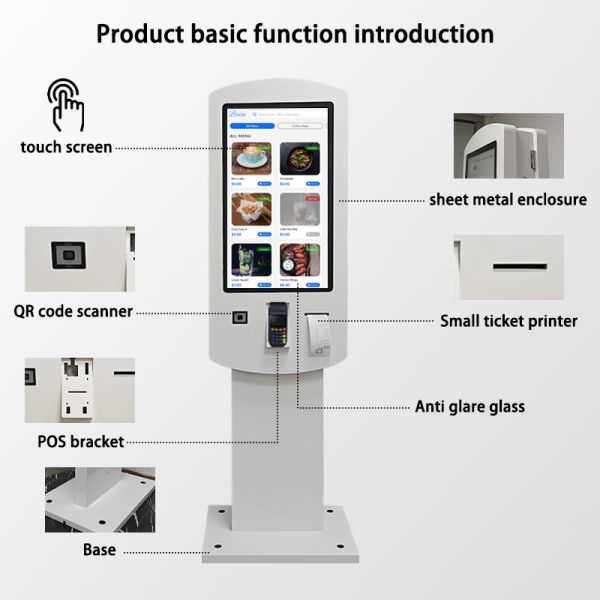 32" Interactive Self-Service Ordering Kiosk, Vertical Dual-Sided Touch Screen