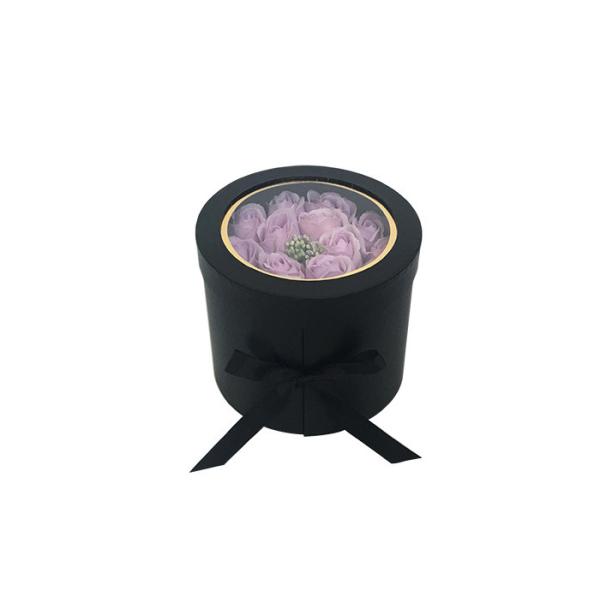 Reusable Round Black Flower Gift Box With Recycled Paperboard Material