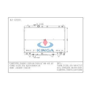 Auto Aluminum Radiator for Toyota Nadai Sxn10 Sxn15 Year 1998 - 2003