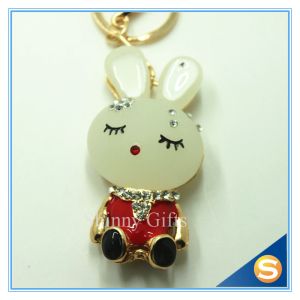 Trendy Rhinestone Cute Rabbit Shape Crystal Gold Plated Key Chain For Handbag