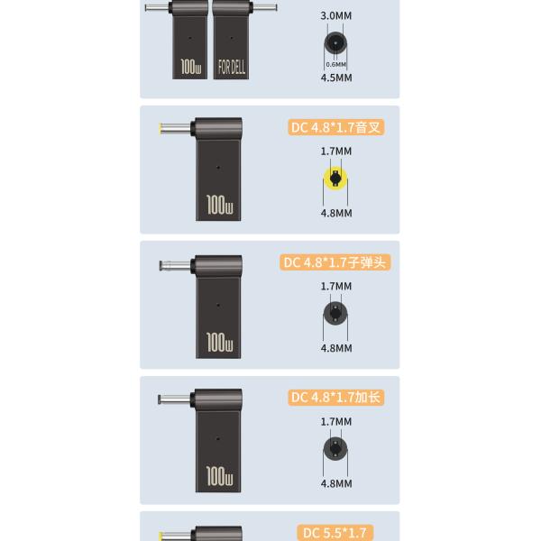 100w Plug Adapter Type C To Video Round Quick Charge Male 18.5v - 20v