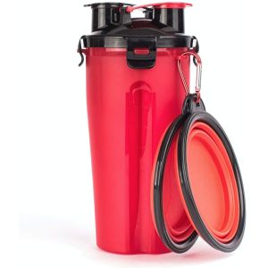 2 in 1 Dog Outdoor Portable Water Bottle With Foldable Bowls for Walking
