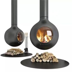 China Real Flame Modern Hanging Wood Stove Suspended Ceiling Fireplace on sale