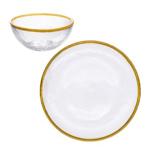 Custom Hand Blown13 Inch Glass Charger Plate with Bowl set with Gold Rim Heavy