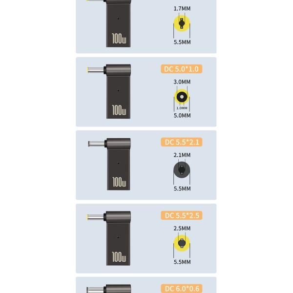 100w Plug Adapter Type C To Video Round Quick Charge Male 18.5v - 20v