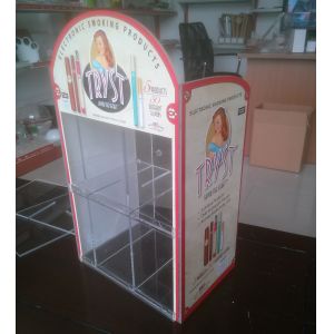Clear Acrylic Shelves Counter Top Display Stand With Locked Door And Customer