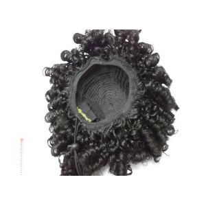 OEM Short Black Deep Wave Synthetic Pony Tail Wigs for Ladies