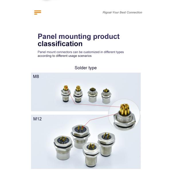 Waterproof M12 Panel Mount Connector IP67 A B D Code 3-17 Pin