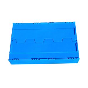 600*400*368 Mm Logistics Collapsible Plastic Box Attached Lids Blue Color