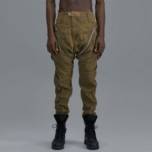 Army Green Hip Hop Mens Cargo Trousers With Multi Pocket And Elastic Waist