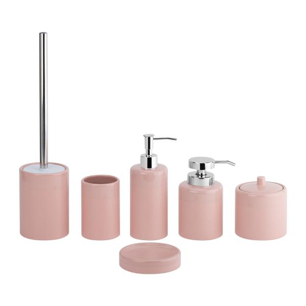 Ceramic Bathroom Accessories Sets Round Shape Pink Color Soap Dish For Bathroom