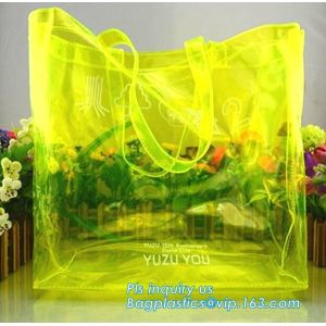soft loop handle red color 6p free clear PVC bag, handle PVC vinyl packaging bag